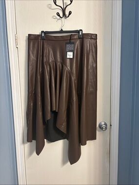 Ashley Graham Brown Asymmetrical Faux Leather Handkerchief Skirt